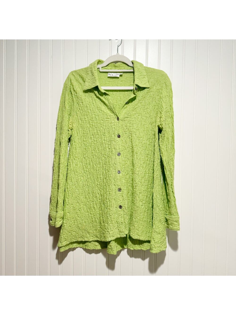 Habitat Lime Green Textured Button Up Blouse Lagenlook Size XS